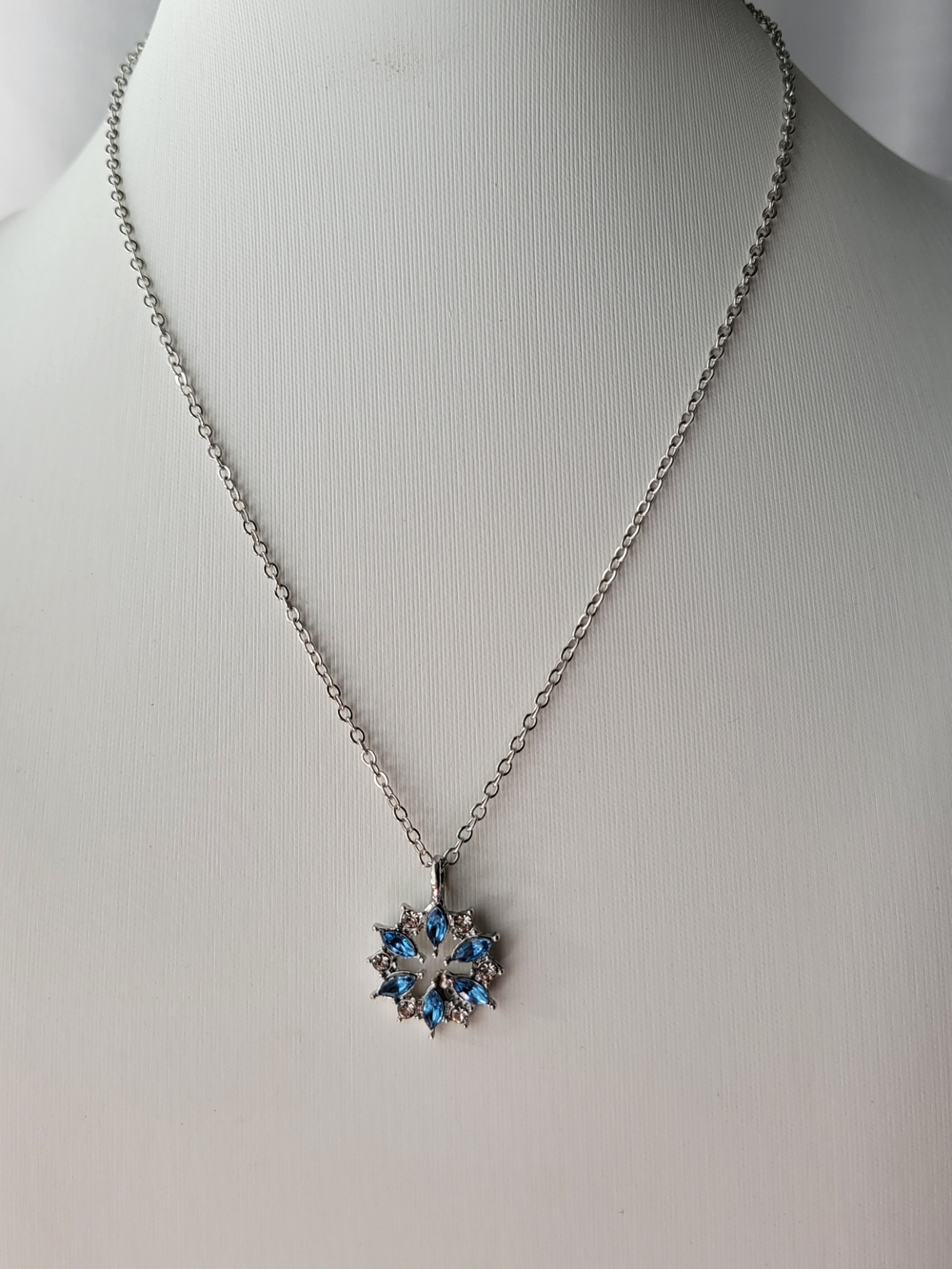 Blue Crystal Snowflake Pendant Necklace